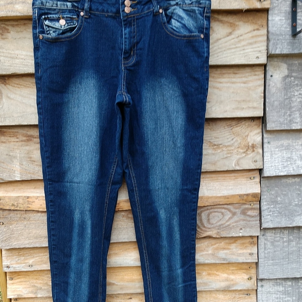 VINTAGE HARLEM Size 20 Dark Wash Skinny Distressed Jeans Stretch EUC - Picture 6 of 12